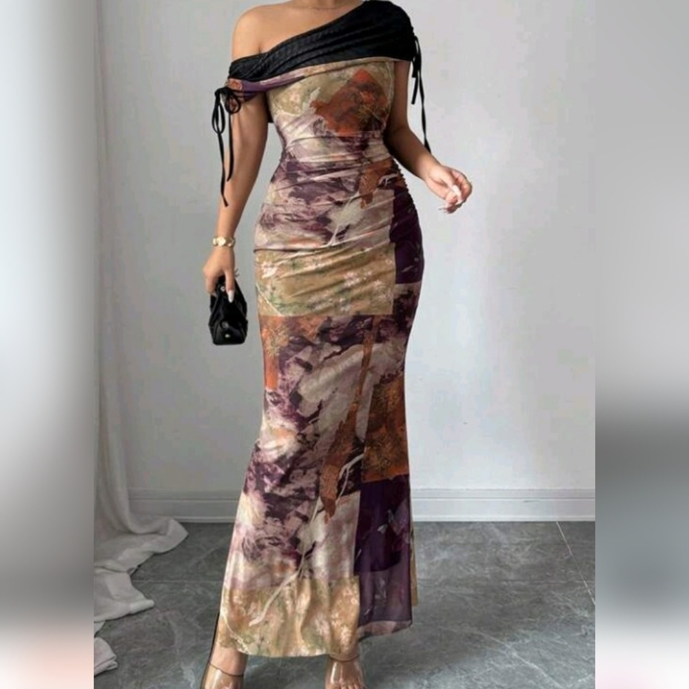 Elegant One-Shoulder Multicolor Dress
